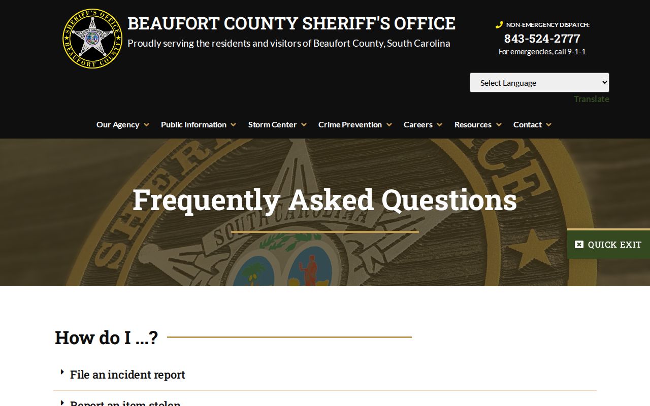 Beaufort County warrant-check information from the official BCSO public FAQ
